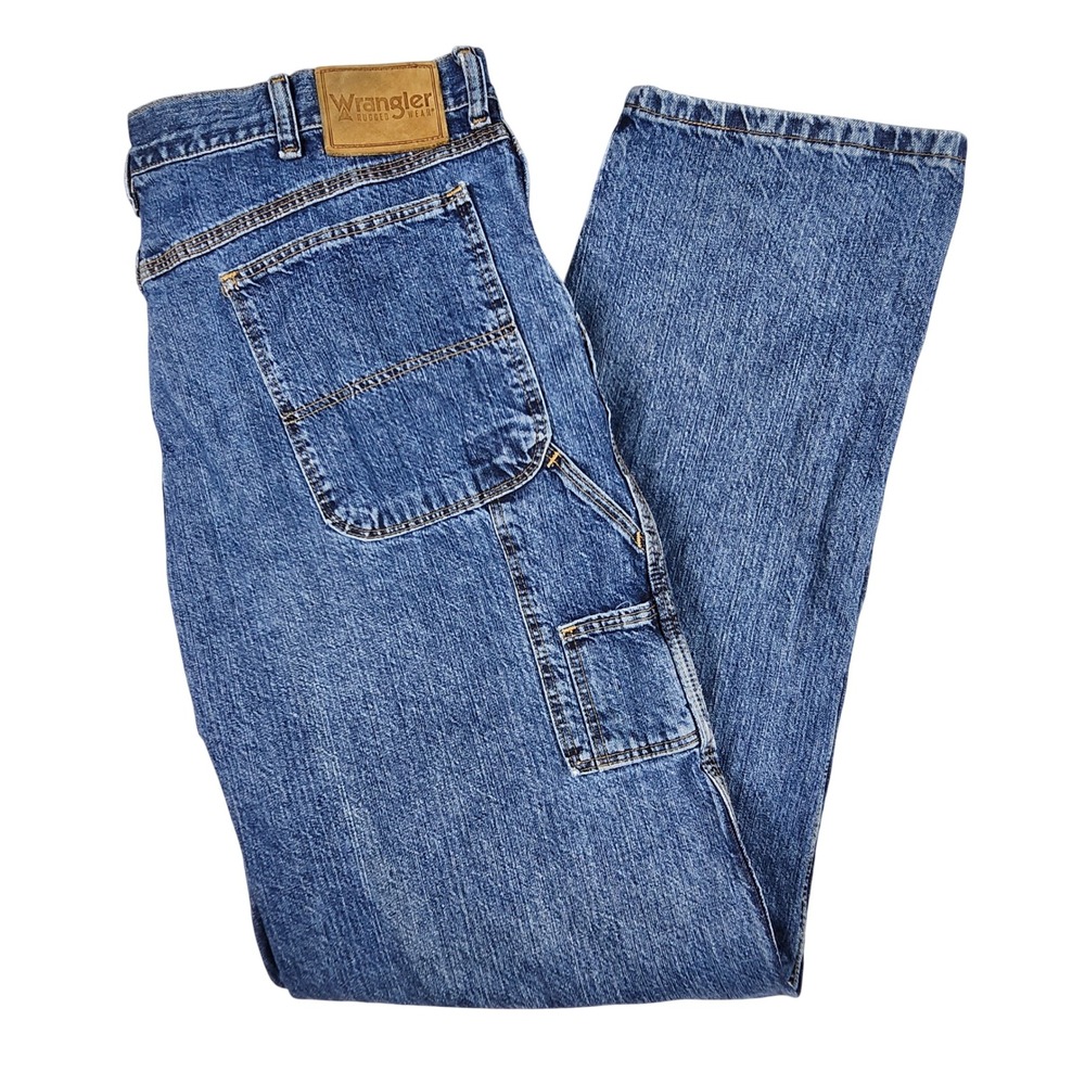 Wrangler Rugged Wear Carpenter Jeans Mens 38x34 (37) Blue Denim Workwear Utility